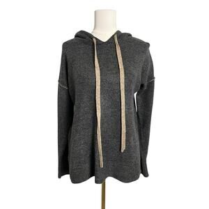 Sweet Romeo Pullover Sweater Womens XS Gray Hooded V Neck Knit Tunic Top